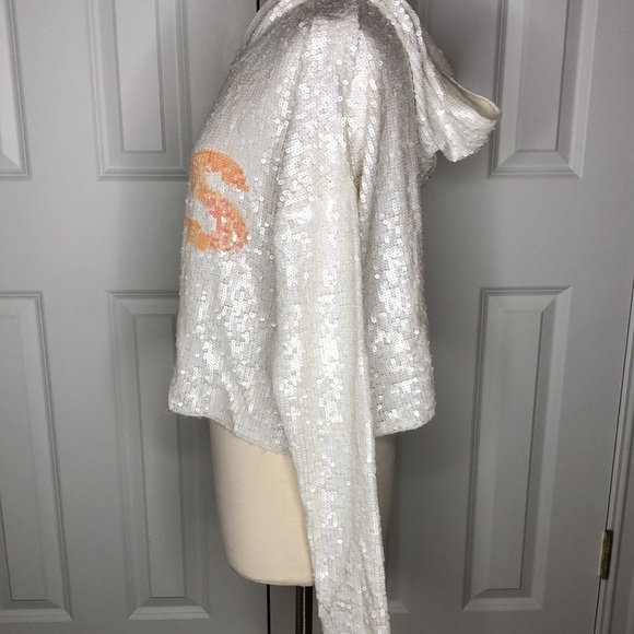 WILDFOX White Label Celebration Billie “YES” Sequin Pullover in White XS - Picture 6 of 10